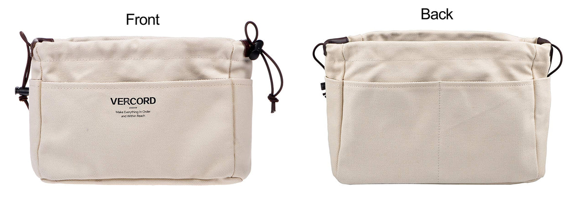 Vercord Canvas Handbag Organizers, Sturdy Purse Insert Organizer Bag in Bag, 10 Pockets Beige Small