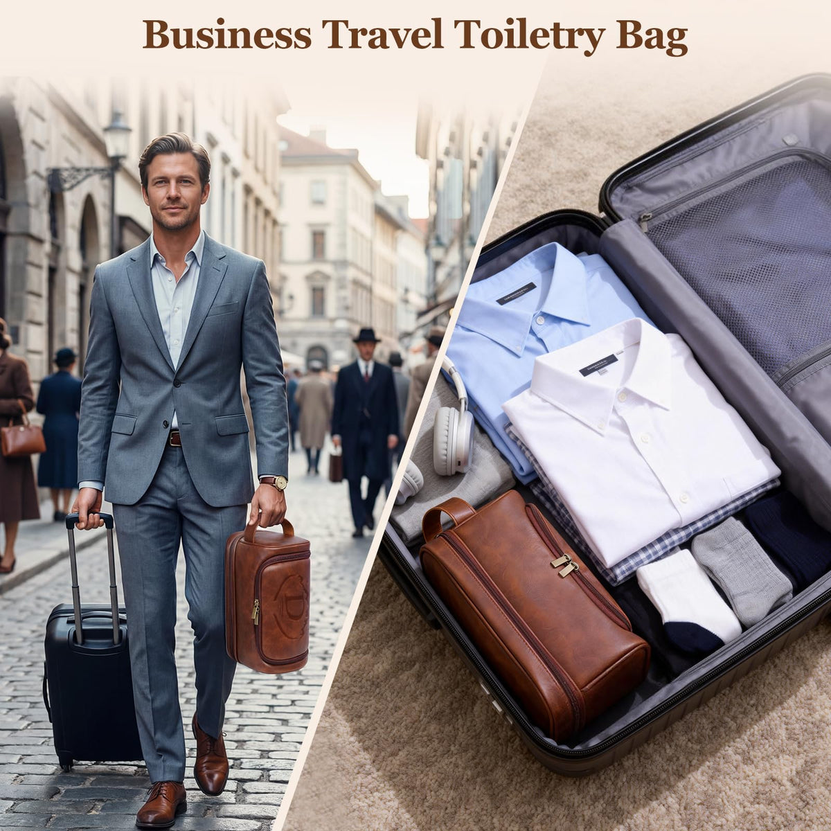 Personalized Gifts Travel Toiletry Bag for Men, Customized Laser- Engraved Mens Birthday Gift PU Leather Waterproof Bathroom Shaving Bag, Unique Anniversary Present for Husband Boyfriend Partner,D
