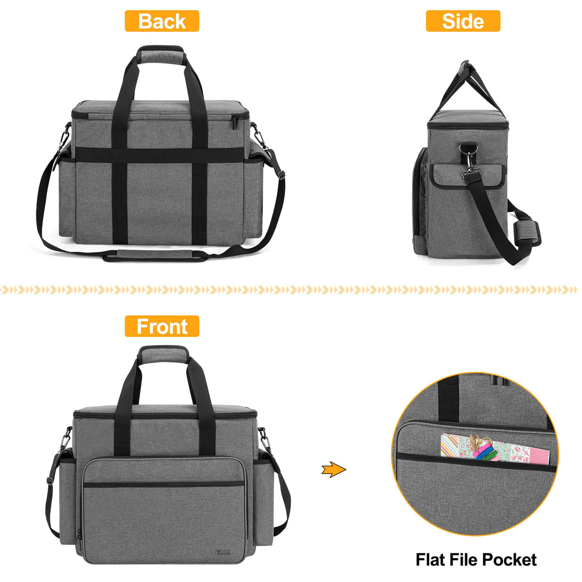 Trunab Large Scrapbook Bag with Padded Laptop Sleeve, Craft Bag Organizer Tote with Multiple Pockets for Scrapbooking Supplies and Art Tools, Grey