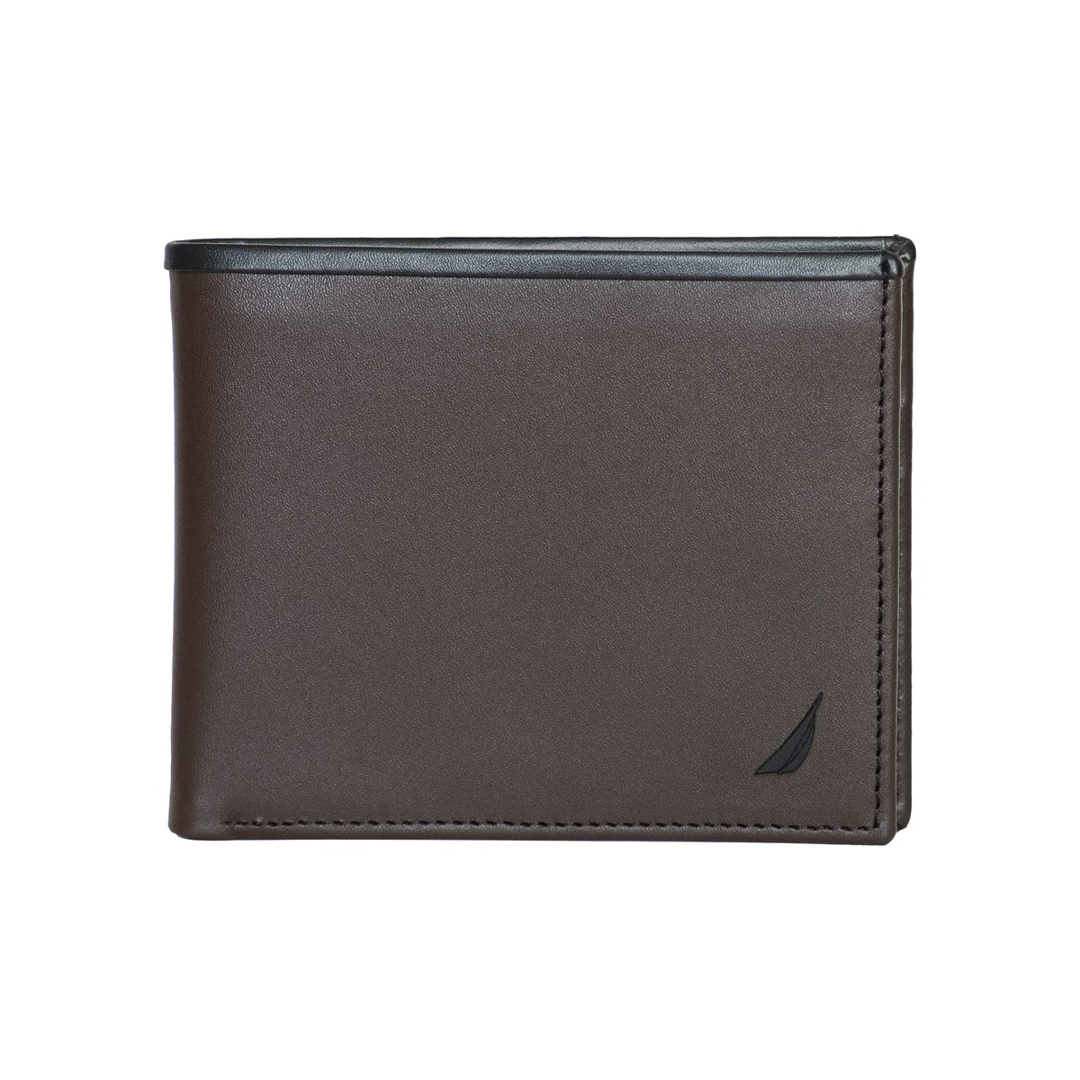 Nautica Men's Bifold Leather Wallet | RFID Blocking | ID Window | Card Slots | Organization | Durable | Stylish, Pop Color - Black/Brown