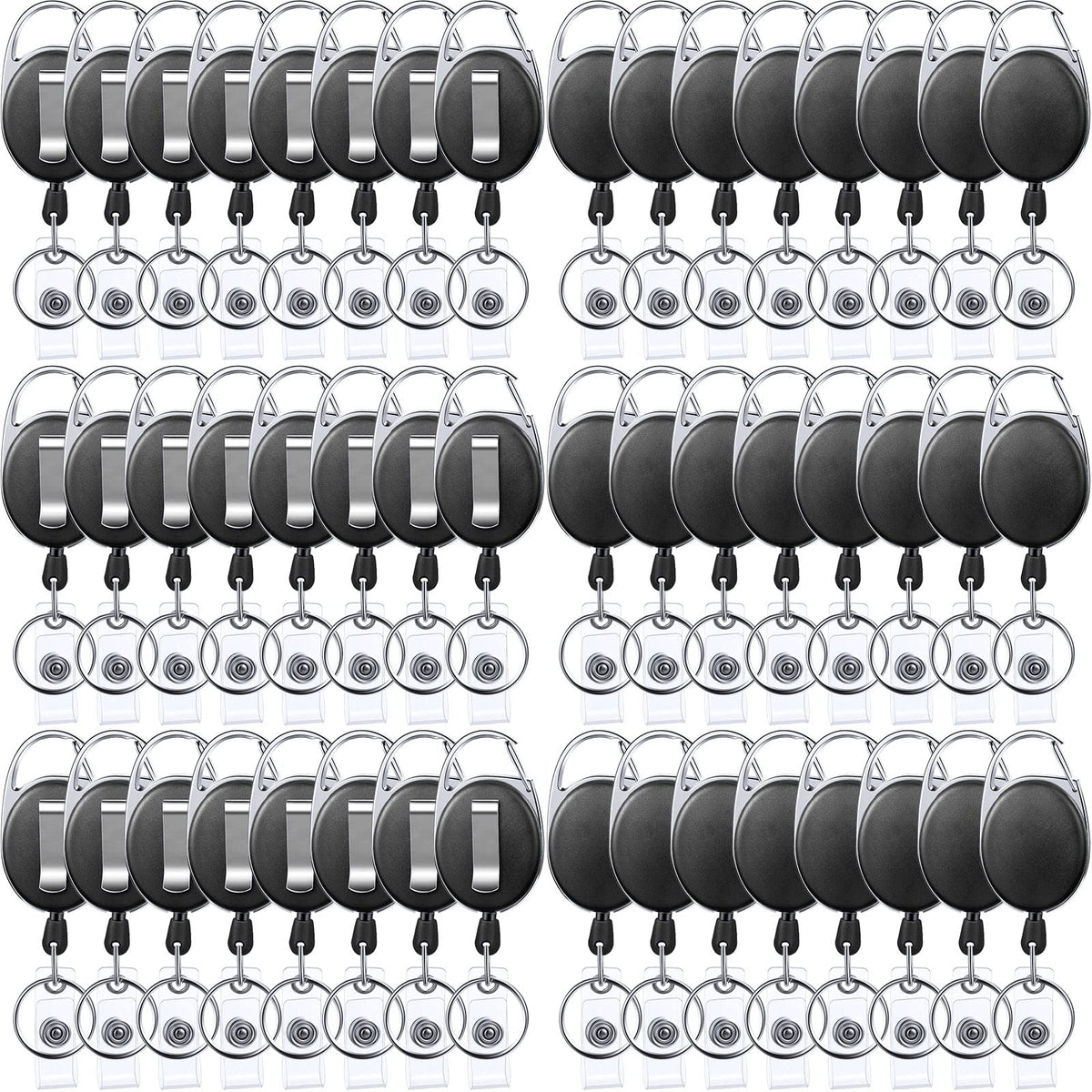 Yaomiao 100 Pack Retractable Badge Holder Reel with Clips Heavy Duty ID Card Holder Reels Bulk with Key Ring for Office Worker Doctor Nurse Employee School Students (Black)