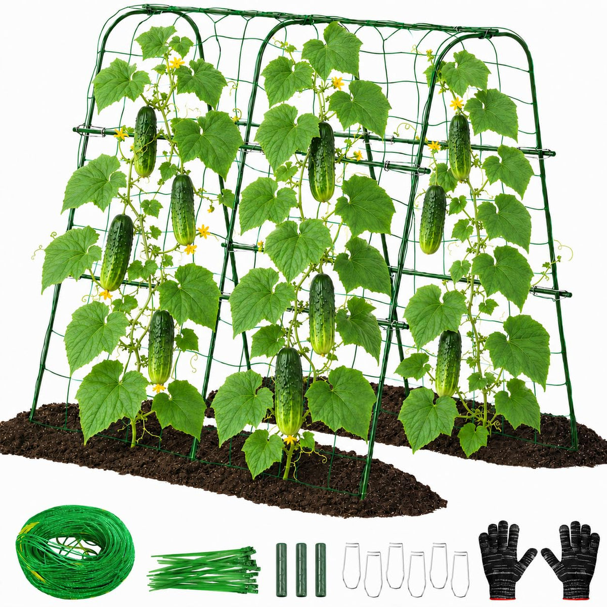 FOLLOOK Cucumber Trellis for Raised Garden Bed, Rustproof Metal Garden Arch Trellis for Climbing Plants Support Outdoor Fruit Grape Vine Vegetable Tomato Pole Bean Snap Pea Trellis, 48x48inch, Green