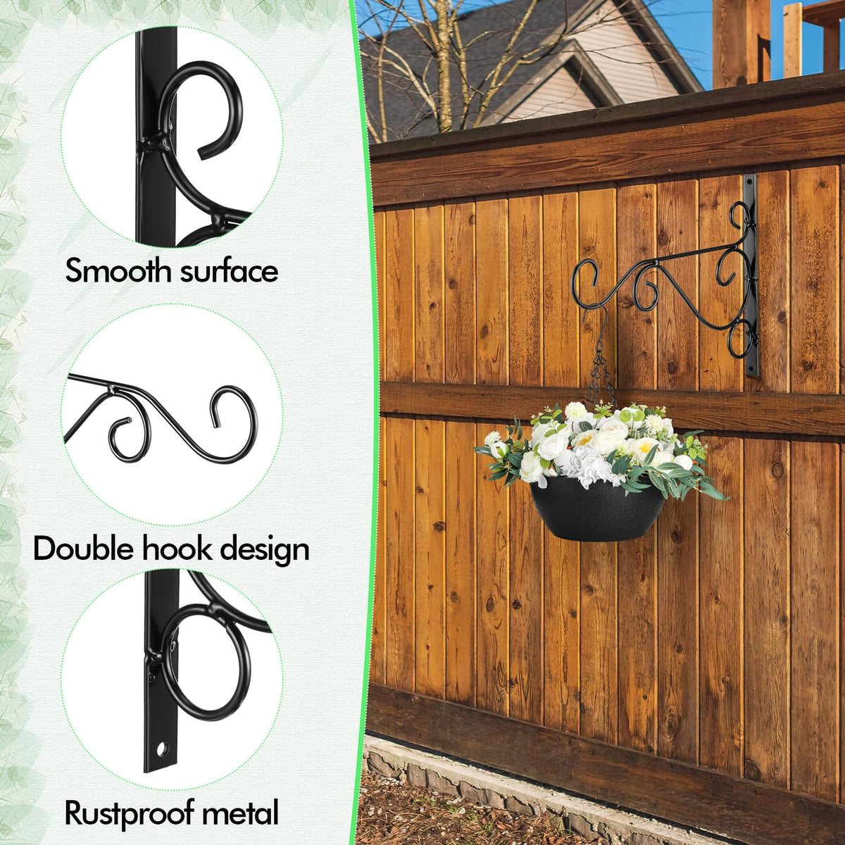 Tandefio 4 Pack 10 Inch Hanging Plant Brackets, Heavy Duty Rustproof Metal Wall Hooks, Hand forged Iron Hanger for Bird Feeders, Hanging Baskets, Lanterns,Wind Chimes,Outdoor Indoor Garden Decor,Black