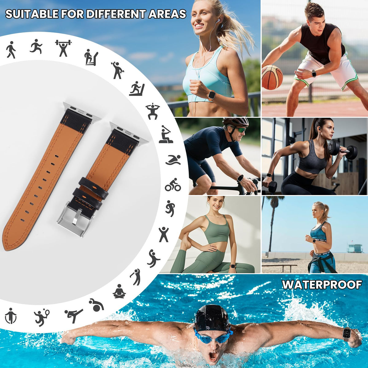 Soft Genuine Leather Band for Apple Watch 49mm 46mm 45mm 44mm 42mm - Women/Men Vintage Retro Replacement Wristband Strap with Metal Buckle for iWatch Ultra 3/2/SE/Series 11/10/9/8/7/6/5/4/3 - Black