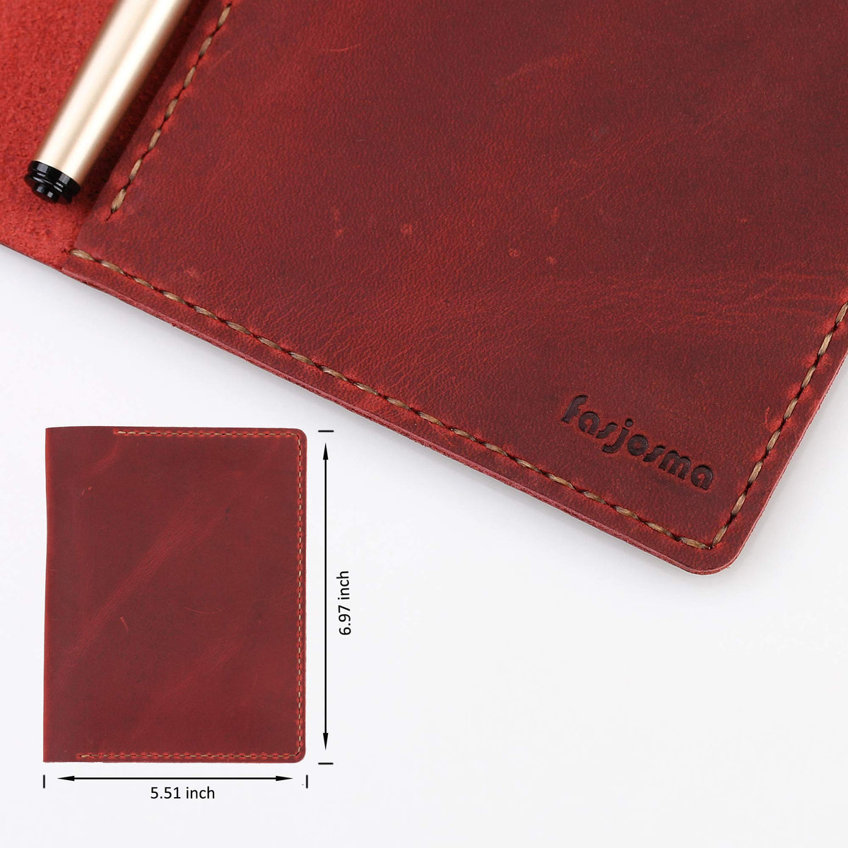 Fasjosma Leather Cover Compatible with Rite in the Rain & Rocketbook Mini Notebooks, Top Bound Spiral Notebook Cover, Leather Cover for 4'' x 6'' Pocket Notepad With Pen Holder - WINE