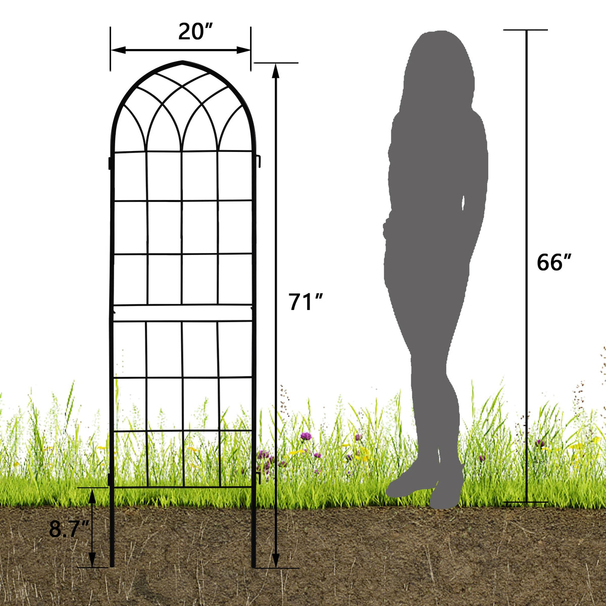 LZRS 2 Pack 71x20in Rustic Iron Arch Decoration Garden Trellis with Black Metal Coating – Perfect for Supporting Climbing Plants Outdoor, Roses, Vines, Flowers, and Vegetables.