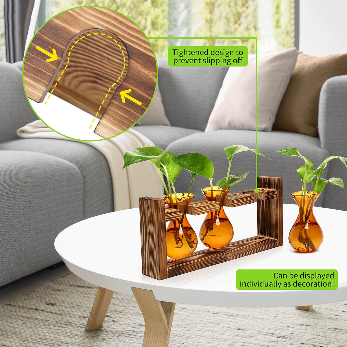 Plant Propagation Station Plant Terrarium Unique Birthday Gifts for Women Home Office Decor Planter with Wooden Stand - 3 Bulb Glass Vase