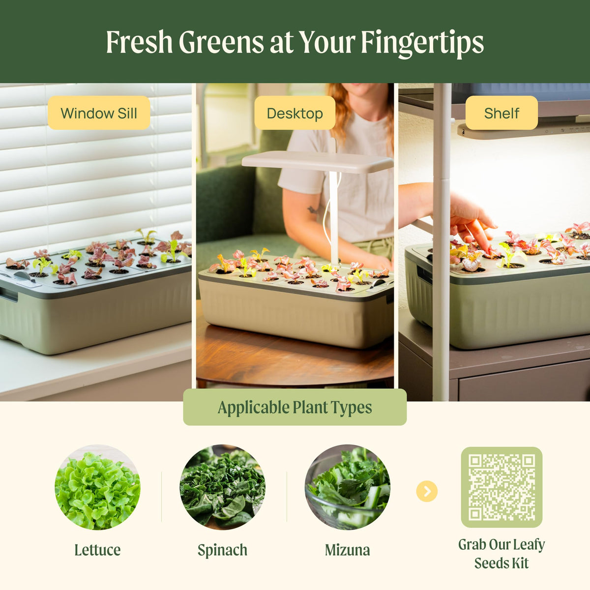 EZ Leafy Planter – Self-Watering Indoor Planter Box with Reservoir & Humidity Dome | Soil-Based Countertop Garden Kit for Leafy Greens, Lettuce, Spinach & Herbs | Kitchen Windowsill Planter