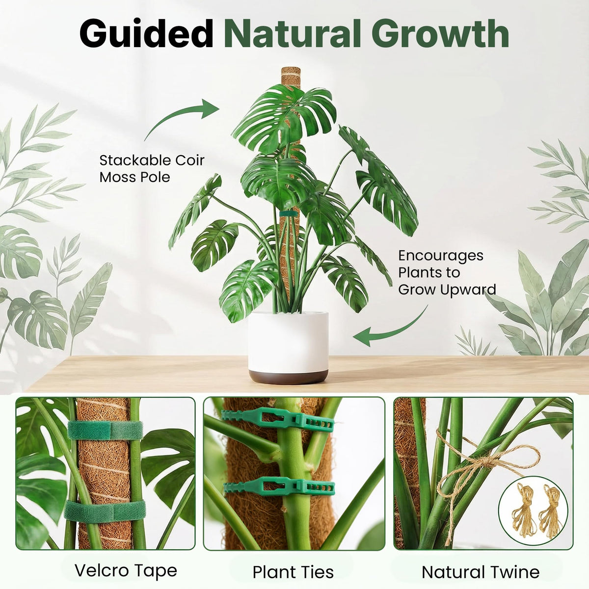 4 Pack 16" Moss Pole Monstera Plant Support - Stackable up to 48" - Plant Stakes for Indoor Climbing Plants Potted - Tall Coco Coir Pole Sticks & Accessories for Monstera, Pothos & Philodendron