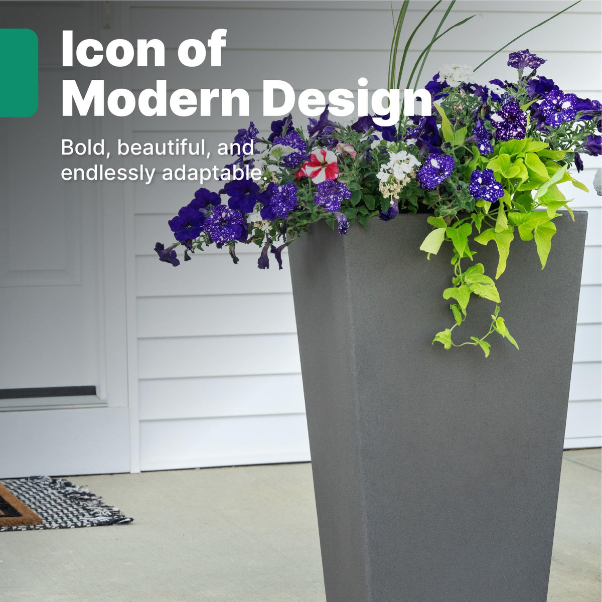 Step2 Tremont Tall Square Tapered Planter, 28", Indoor/Outdoor Plants, Efficient Drainage, Durable Resin, Dark Cedar