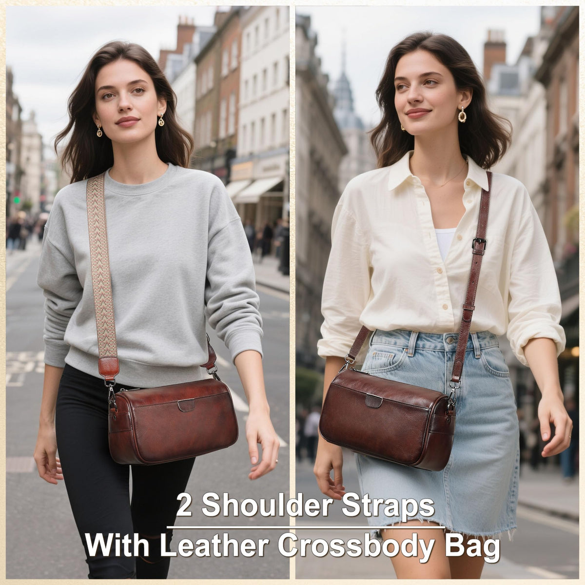 Genuine Leather Crossbody Purses Bag for Women,Travel Casual Handbag Bag, Small Shoulder Cross body Purse with Two Adjustable Straps (Coffee)