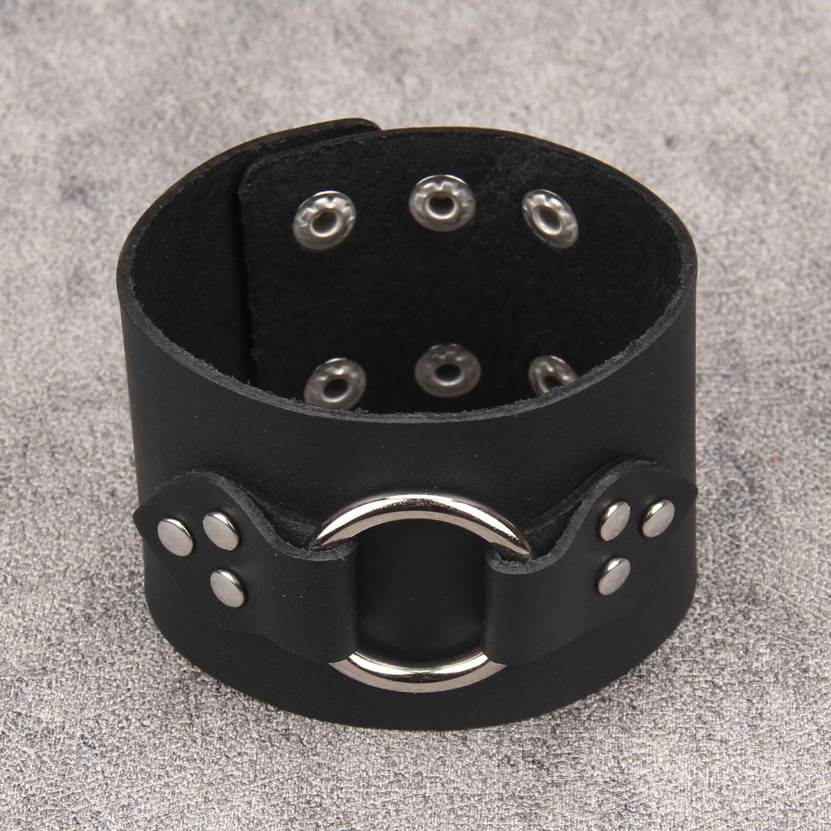 Jeilwiy Mens Cuff Bracelet Punk Rock Bracelets Black Leather Bracelet for Men Women Plain Punk Leather Snap Bracelets