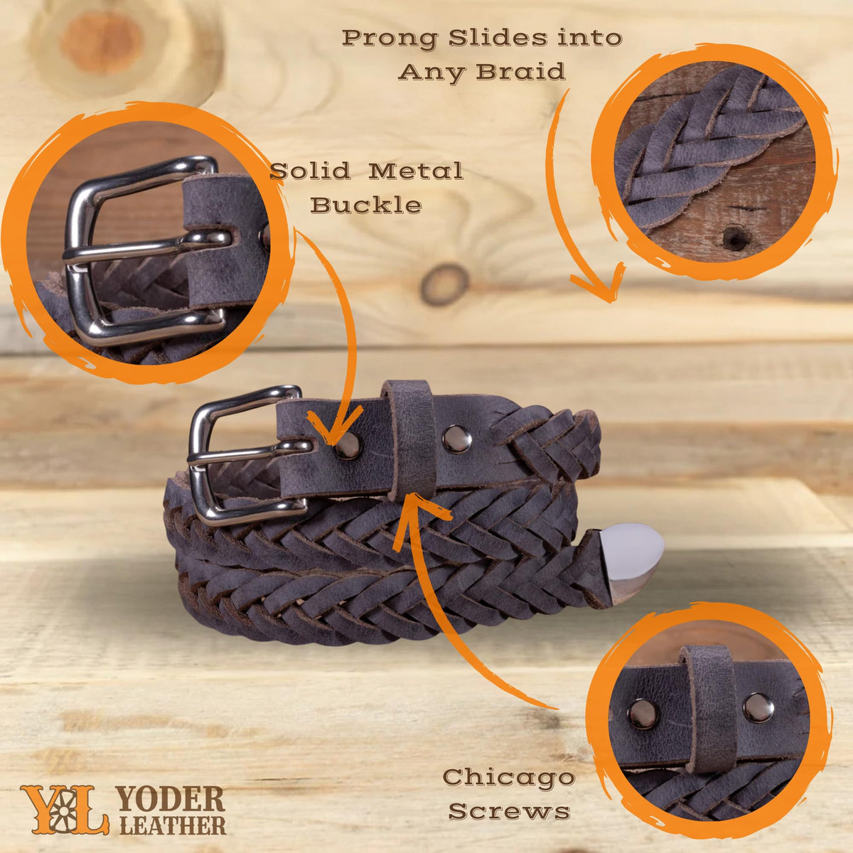 Handmade Braided Water Buffalo Dress Leather Belt (Stone Gray, 50)