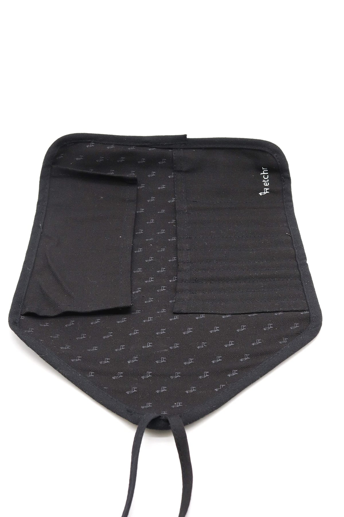 ETCHR Canvas Roll Up Brush Pouch - Black Paint Brush Holder with Canvas Ties