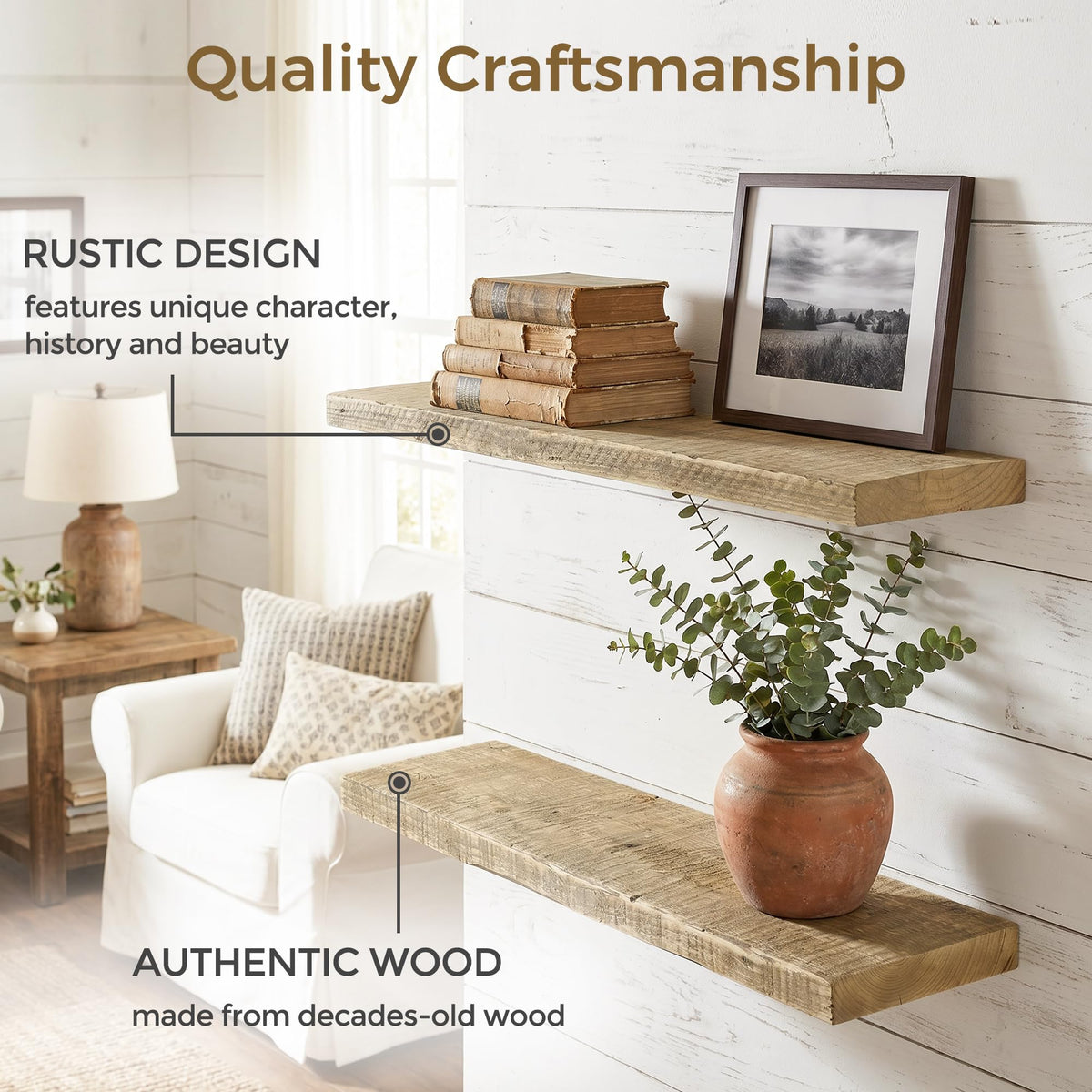 Axeman 55 Inch Rustic Wooden Floating Shelves for Wall|Solid Reclaimed Wood Wall Mounted Shelves with Invisible Brackets for Books Bathroom Kitchen Storage|8 Inch Deep|1 Pack, Natural