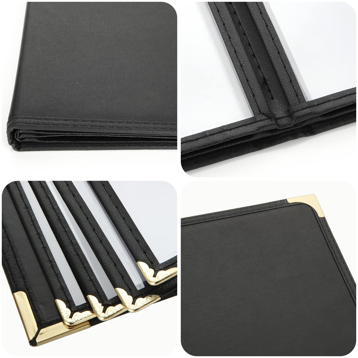 FVIEXE 2PCS Menu Holder 8.5 x 11 Inch, Restaurant Menu Covers 4 Page 8 View, Transparent Faux Leather Menu Sleeves Menue Book Folder for Restaurant Bar Cafe