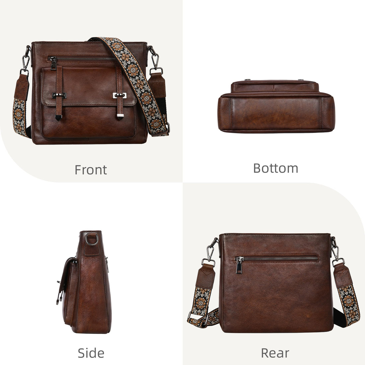 Iswee Soft Leather Crossbody Bags for Women Shoulder Handbags Multi Pocket Travel Purse with Adjustable Strap Medium Size (Coffee)