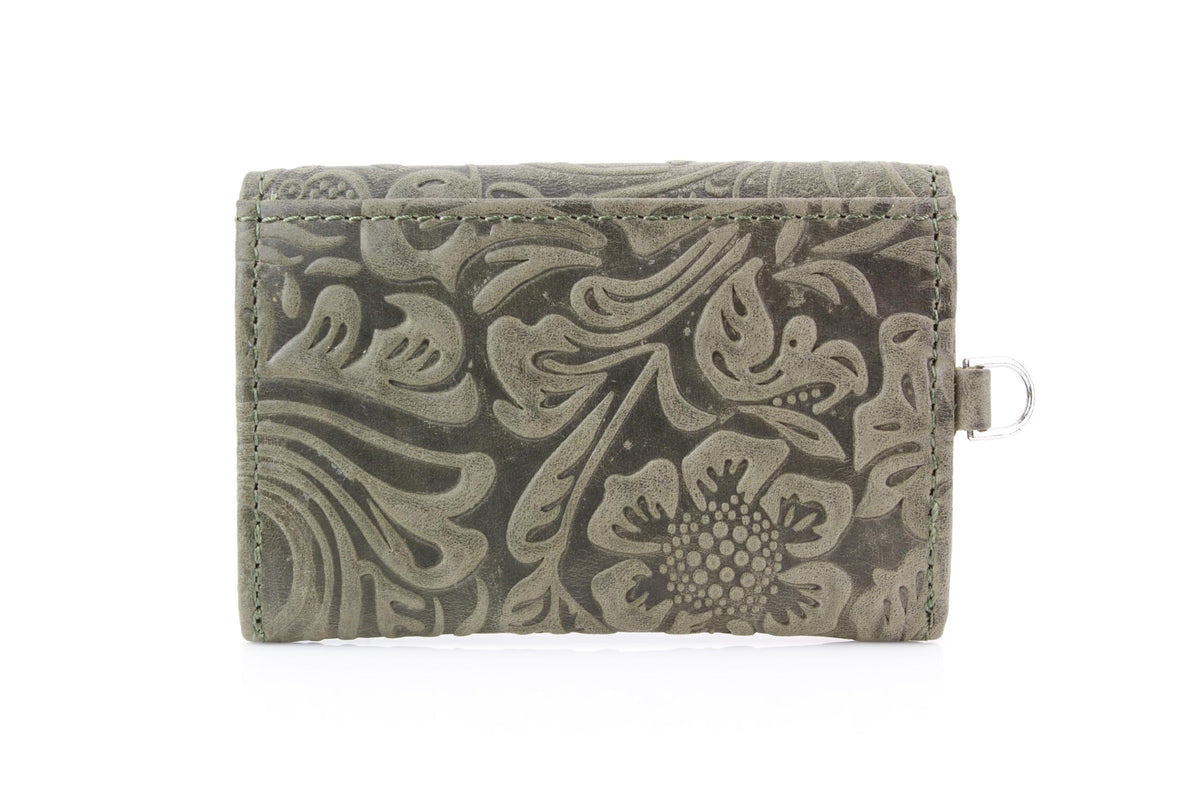American Bison Small Floral Filigree Wristlet for Women – Compact Card Holder Wallet with Wrist Strap – Minimalist Clutch for ID, Credit Cards & Essentials (Green)