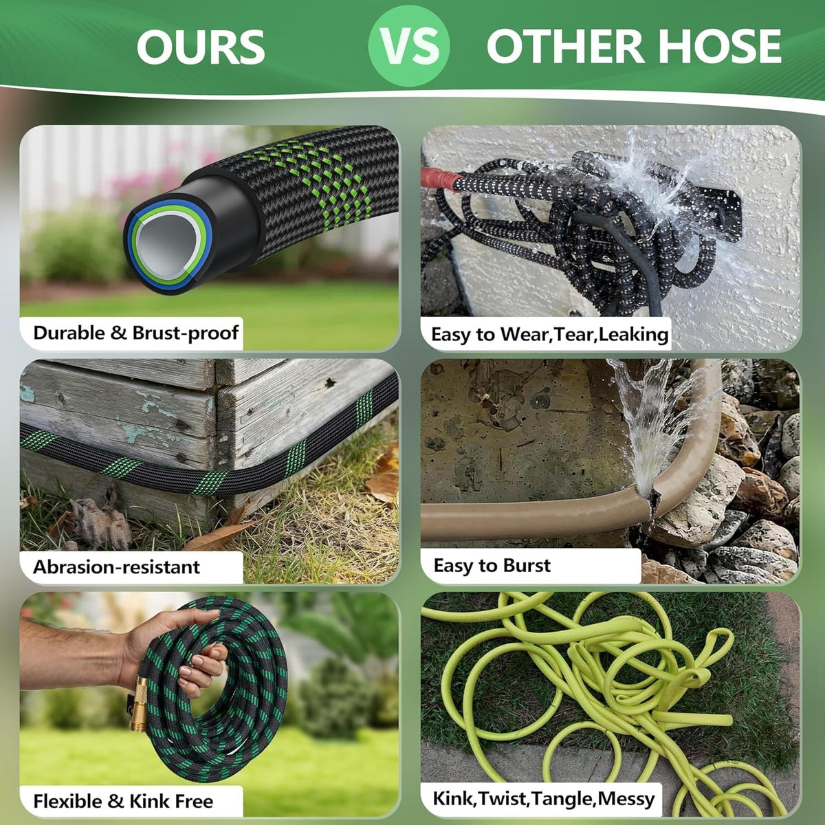 200 ft Garden Hose, Flexible Ultra Lightweight Durable Garden Hose, Kink-Free Water Hose with 10 Function Sprayer - Non-Shrinking Garden Hoses, Easy to Store,All-Weather, Car Washing Pipe Garden Hoses