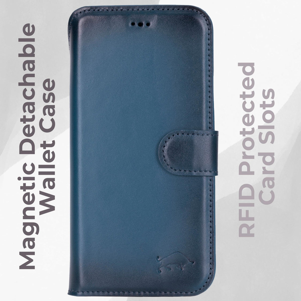 VENOULT Leather Wallet Case for iPhone 17 Pro Max, Full Grain Genuine Leather, Magnetic Detachable, 4 Card Holder, Buesiness Style, Compatible with MagSafe, RFID, Handmade (Admiral Blue)