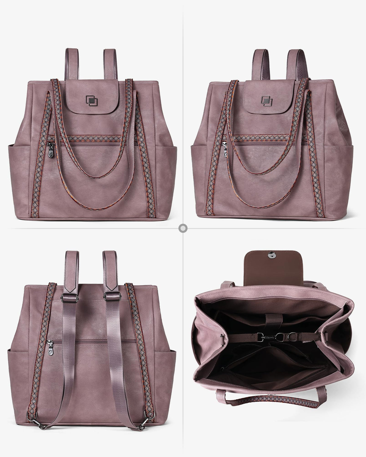 FADEON Large Laptop Tote Bag for Women Designer Leather Laptop Bag Fashion Travel Backpack Purse Shoulder Handbag Purple