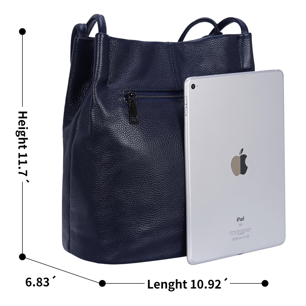 Iswee Genuine Leather Tote Purse Hobo Purses for Women Satchel Shoulder Bag Bucket Bags ladies Designer Handbags (Navy Blue Lichee)