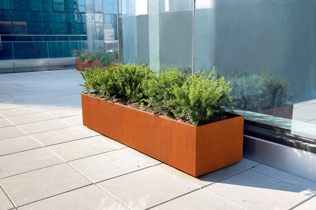 Plantercraft Large Rectangular Planters for Outdoor Plants – 36x12x24 Corten Steel Planter Box | Extra Large Outdoor Planters for Patio Privacy & Deck Decor | Heavy Duty Metal Planter Rectangle