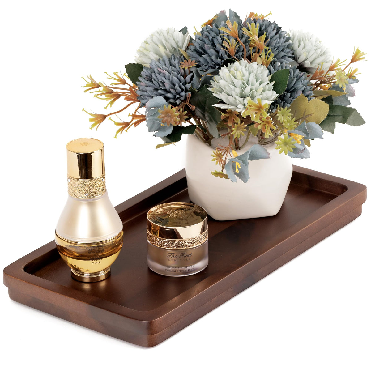 Bathroom Vanity Tray 11.8x5.9in of Acacia Wood - Elegant Organizer for Cosmetics, Jewelry, Perfume, Candle, Key - Premium Wood Tray for Bathroom, Kitchen, Countertop, Toilet Tank, Sink (Dark Brown)