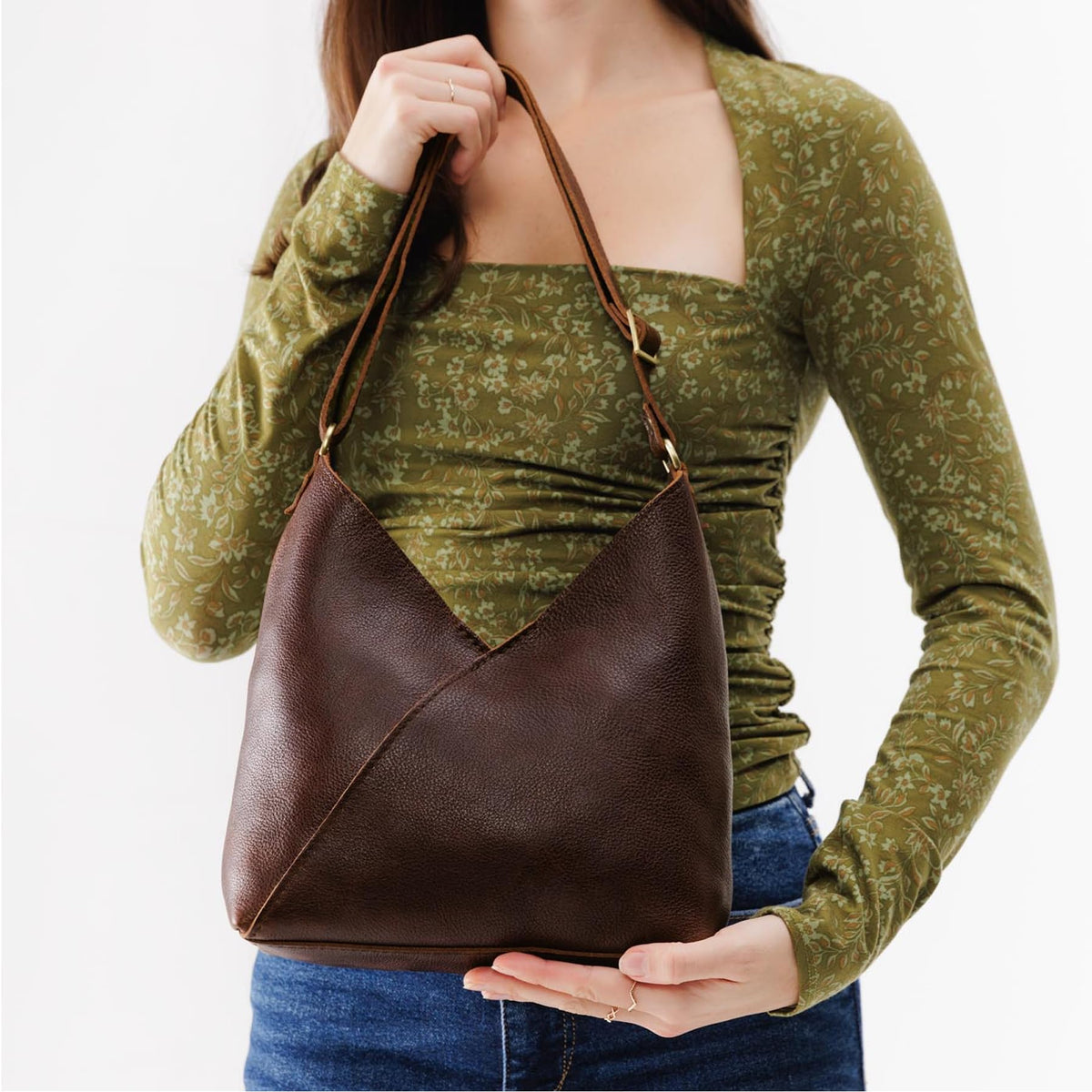 Portland Leather Goods Naomi Shoulder Bag – Slouchy Leather Shoulder Bag with Adjustable Crossbody Strap & Secure Magnetic Closure – Handmade from the Finest Full-Grain Hides – Small, Coldbrew
