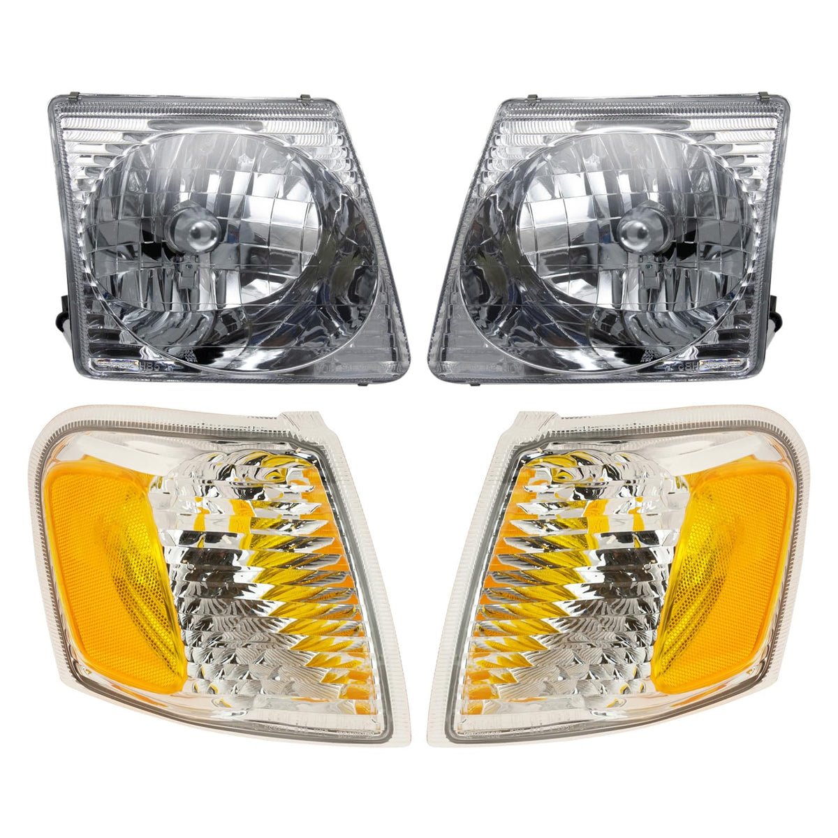 TRQ Headlight Assembly Set for 2001-2003 Ford Explorer Sport, 2001-2005 Explorer Sport Trac, Yellow, Model LKA55924