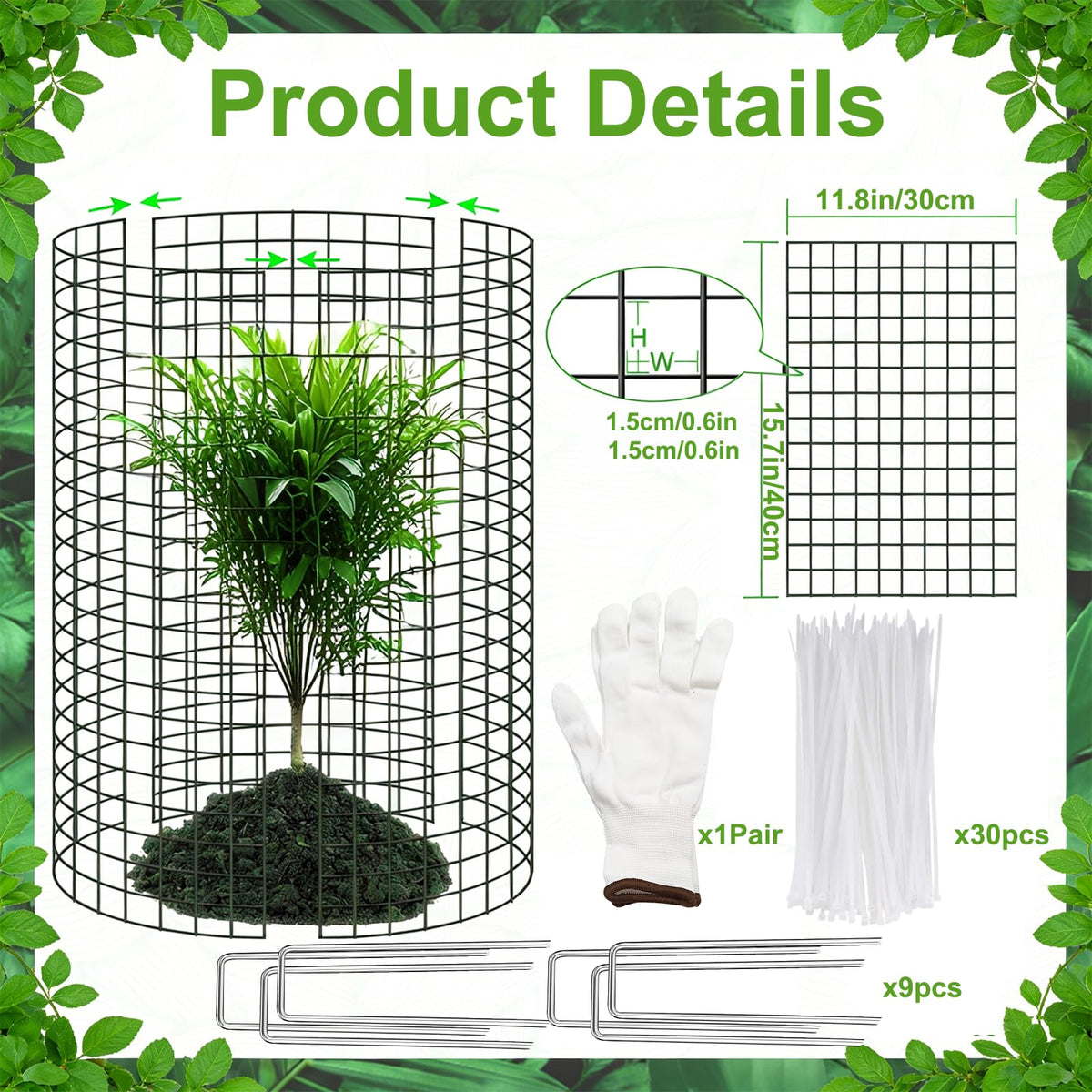 3 Pack Plant Protectors from Animals, 17×14 Inch Chicken Wire Mesh Cloche Cages, Sturdy Garden Animal Barrier for Vegetables & Flowers, Includes Stakes, Zip Ties, Pliers & Gloves
