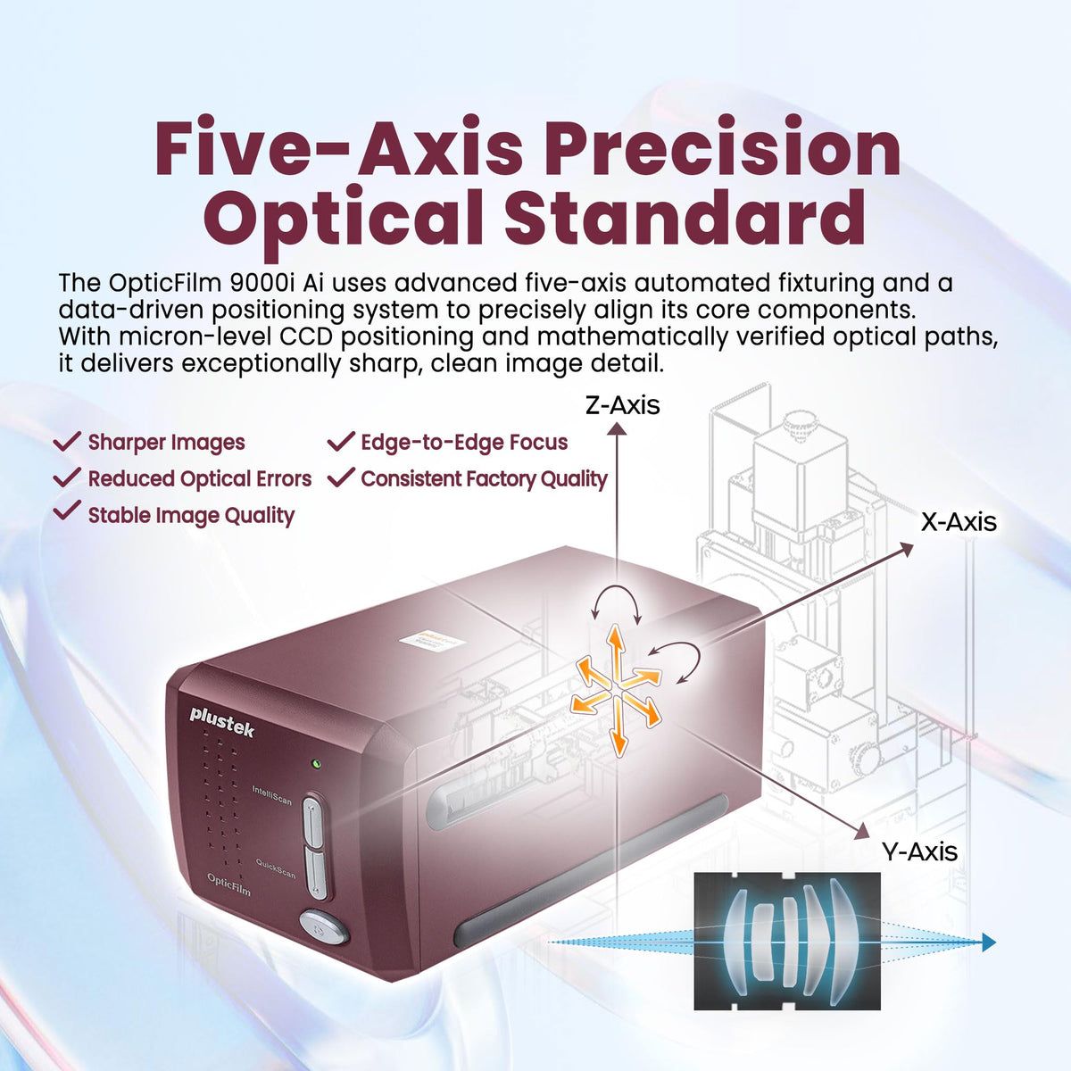 Plustek OpticFilm 9000i Ai 35mm Film Scanner – New 3rd Gen Lens System & 5-Axis Precision Alignment – Professional Detail & Stability – 2026 Flagship Model