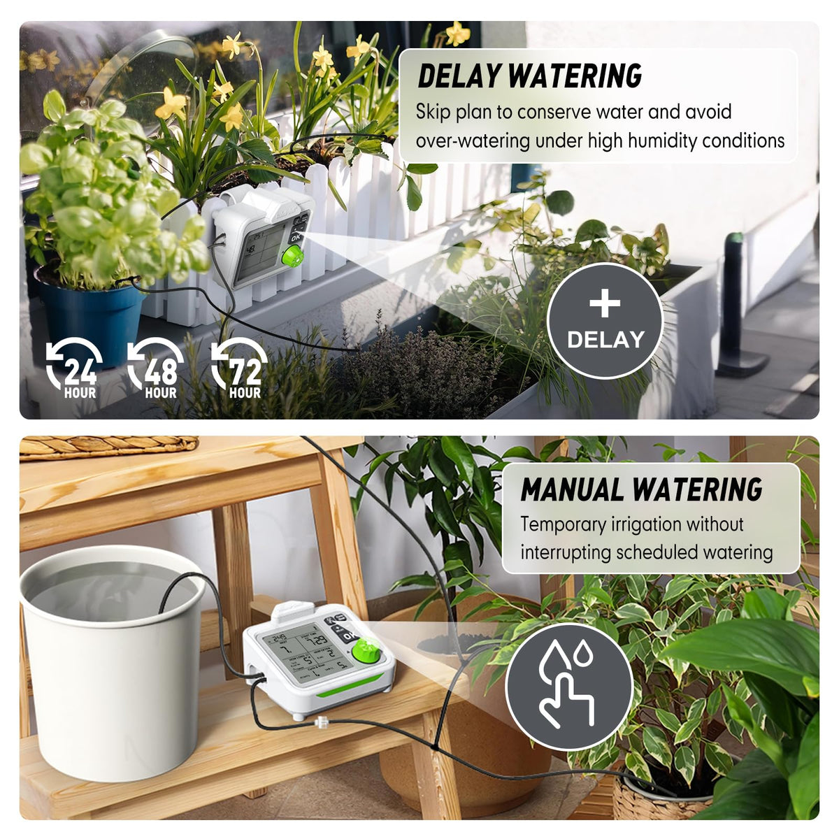 RAINPOINT Large Display Automatic Plant Waterer Indoor for Pot Plant,Cycle & Soak Mode Vacation Self Watering Drip Irrigation System Device Kit Herb Garden Greenhouse Grow Tent Water 10-15 Plants