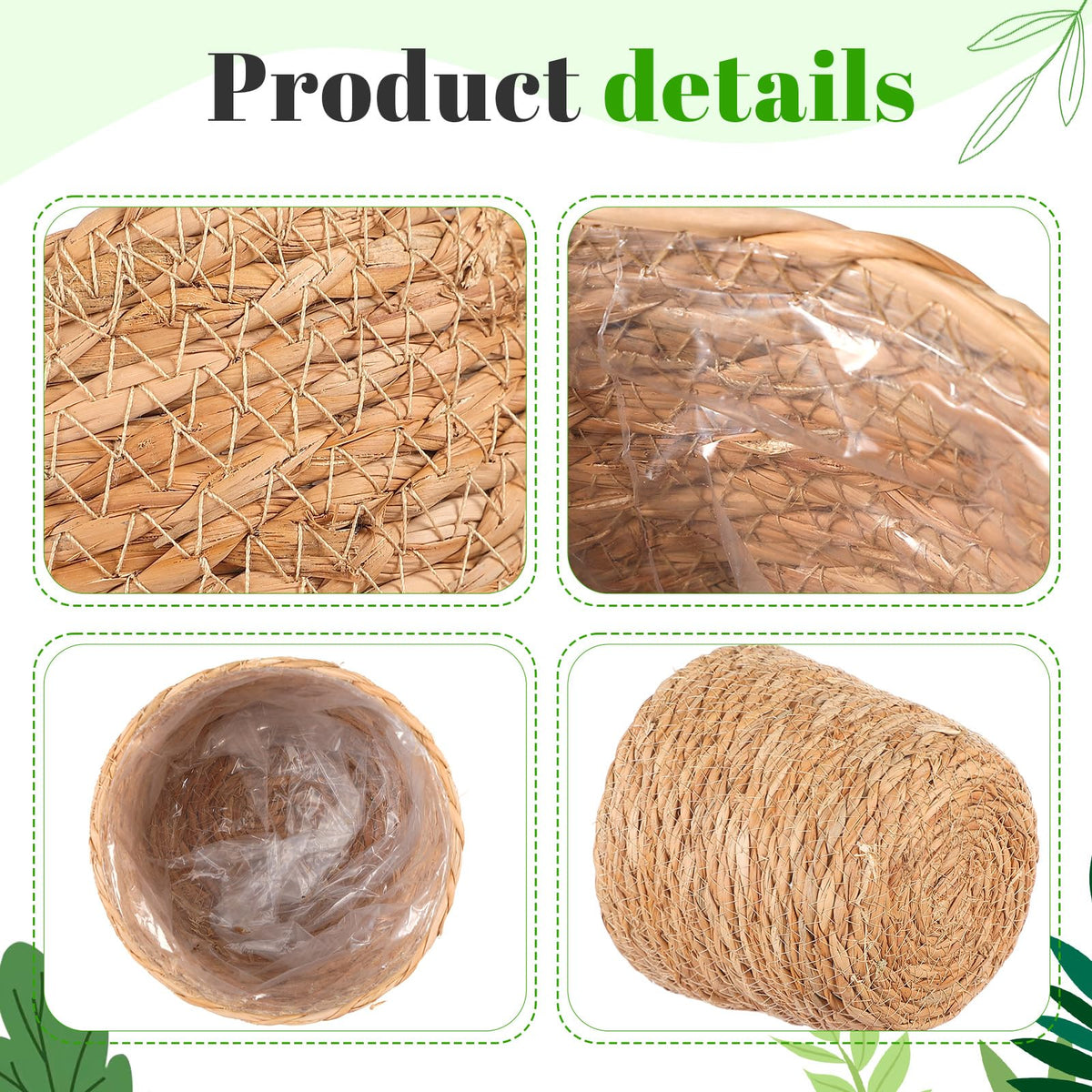 Knitgrip 3 Pack Seagrass Plant Basket Indoor with Artificial Moss 3 Sizes Woven Baskets Flower Pots Planters for Home Decor