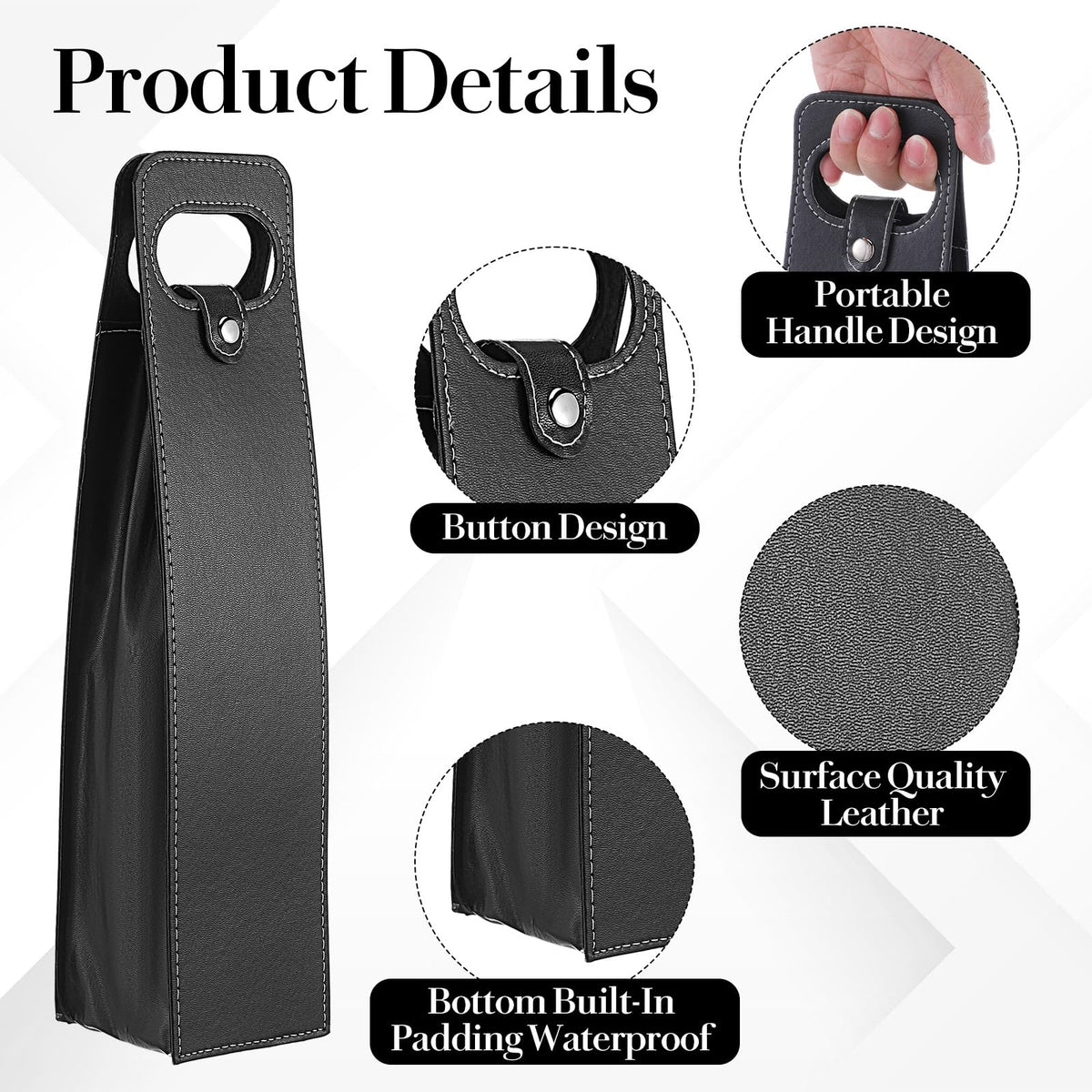 JIEYAO 6 Pack PU Leather Wine Tote Bags, Reusable Single Bottle Gift Bags Black Champagne Beer Carrier Case Holder for Wedding Birthday Christmas