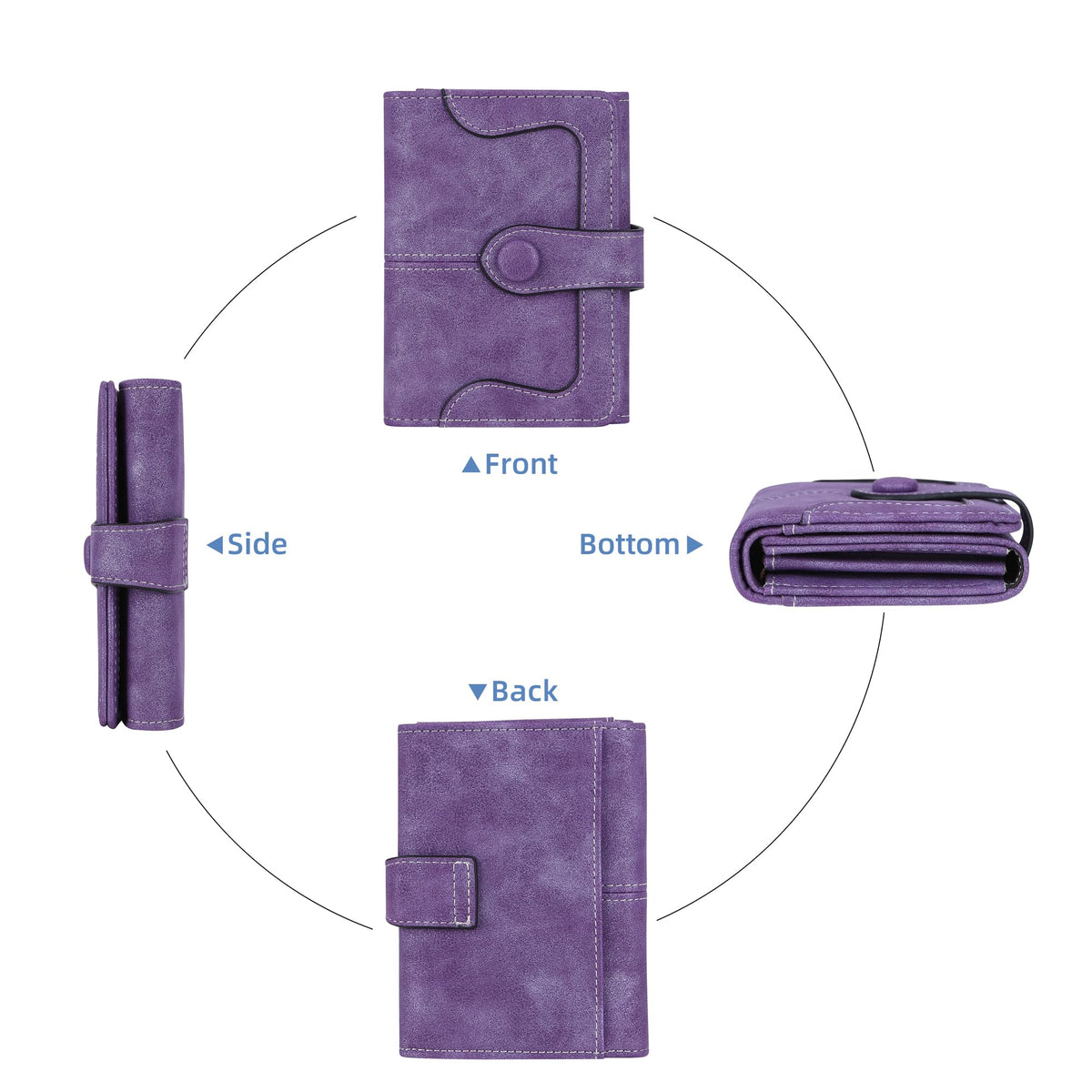 Cynure Women's Leather Bifold Credit Card Wallet Short Compact Wallet with Zipper Pocket, purple