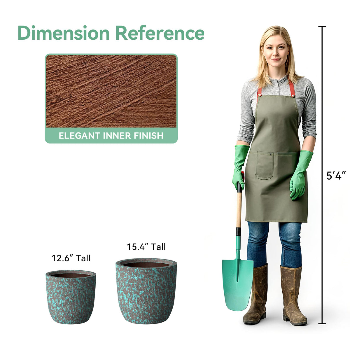 Humid Jade 13.4-Inch Dia Round Concrete Planter, Weathered Clay Speckled Plant Pot with Drainage Hole, Modern Stone Texture for Indoor Outdoor Use – Patio, Garden, Entryway, Ocean Teal Veil
