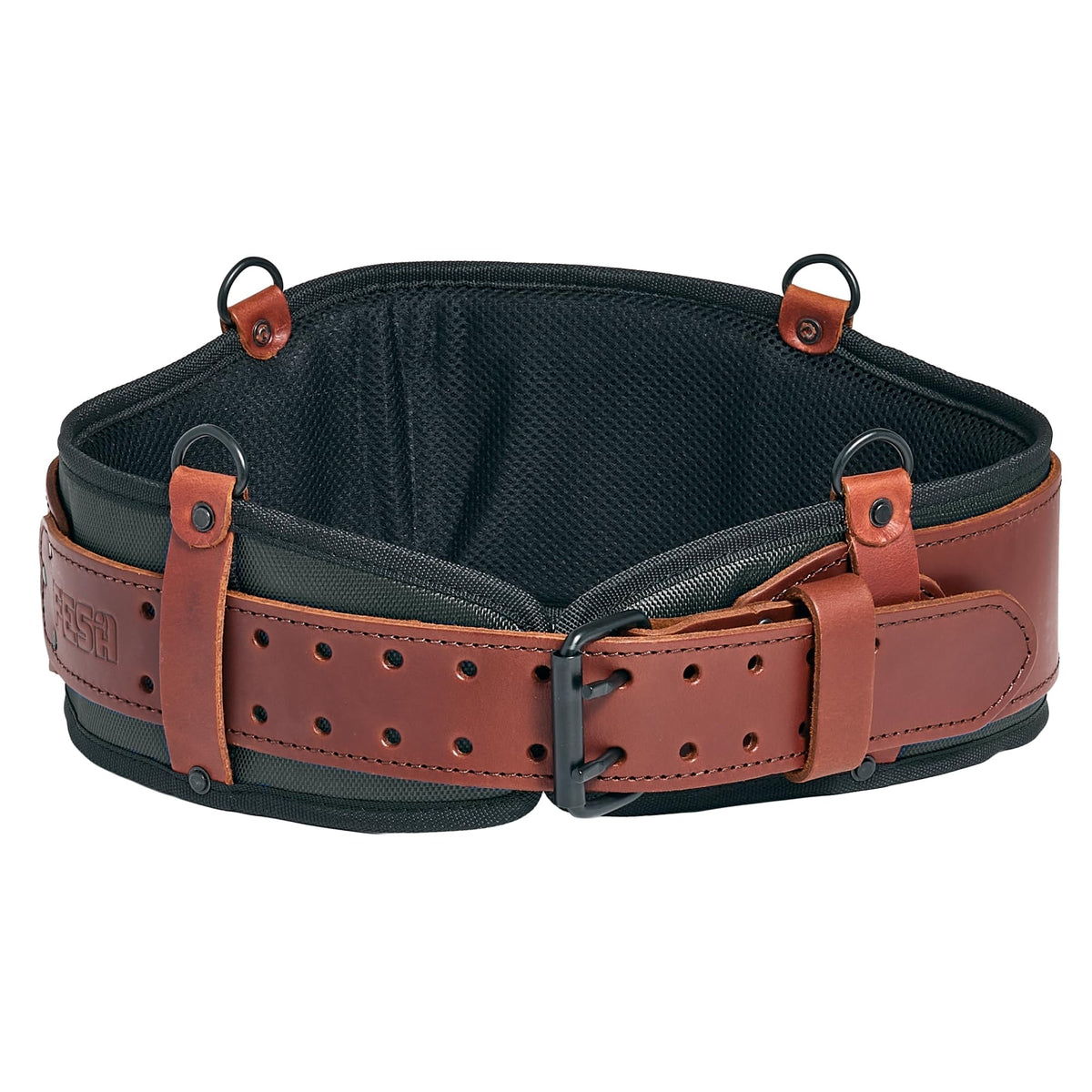FESA Padded Tool Belt with Back Support - Padded Leather Tool Belt with D-rings for Suspenders - Perfect for Electricians, Carpenters & Framers - Adjustable from 37"-44" - Handcrafted (Cherry)