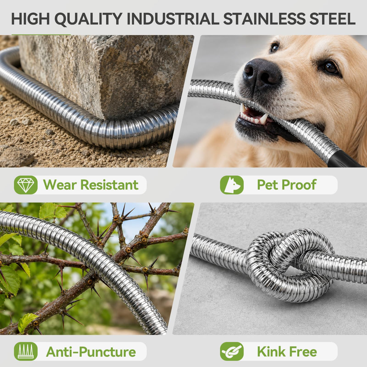 SPECILITE Expandable Garden Hose 75 FT, 304 Stainless Steel Heavy Duty Metal Water Pipe with Adjustable Nozzle - Flexible, Kink Free, Leak-Proof, Lightweight, for Outdoor, Yard, Lawn, Car Washing