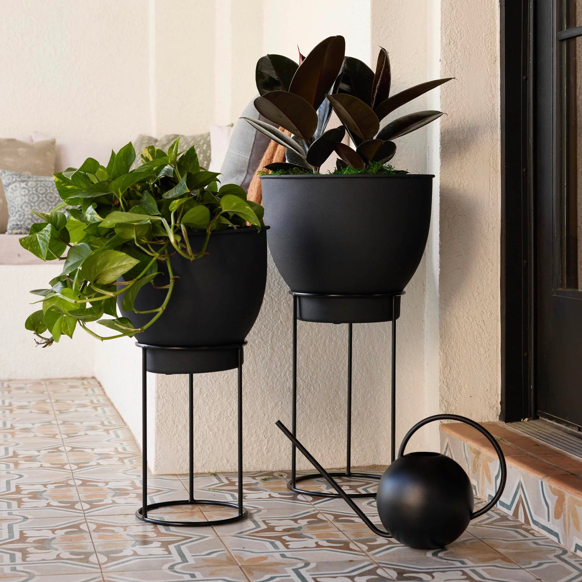 Bloem Fresca 2.5L Watering Can, Black Powder Coated with Novelty Handle and Long Sleek Spout