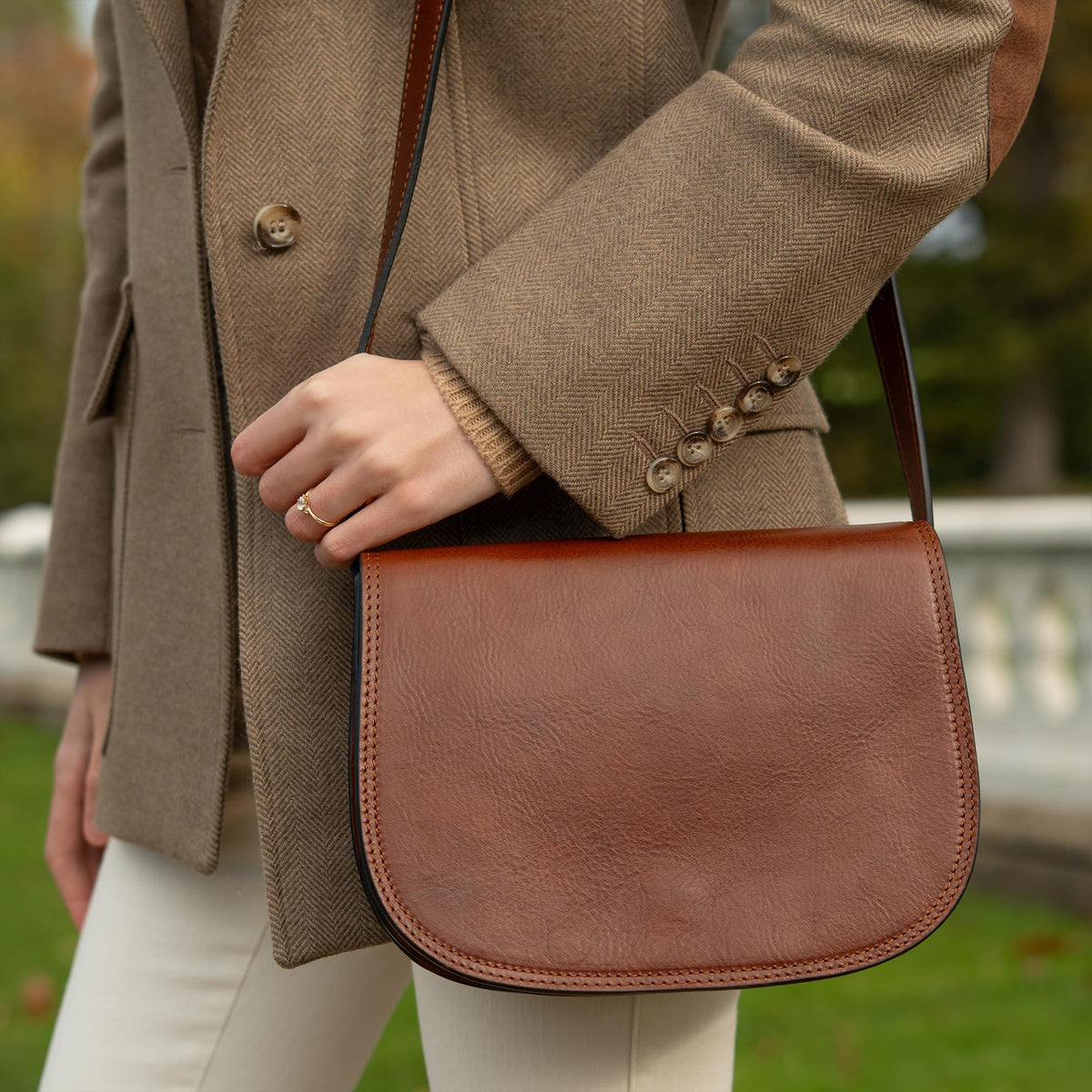 Time Resistance Leather Crossbody Bag for Women - Shoulder Messenger Purse (Cognac Brown) - Gift Box Included