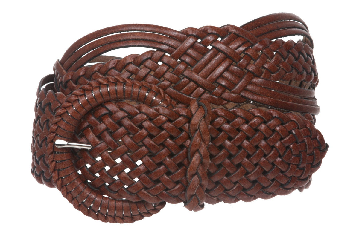 2" (50 mm) Genuine Leather Braided Woven Belt, Tan | M/L