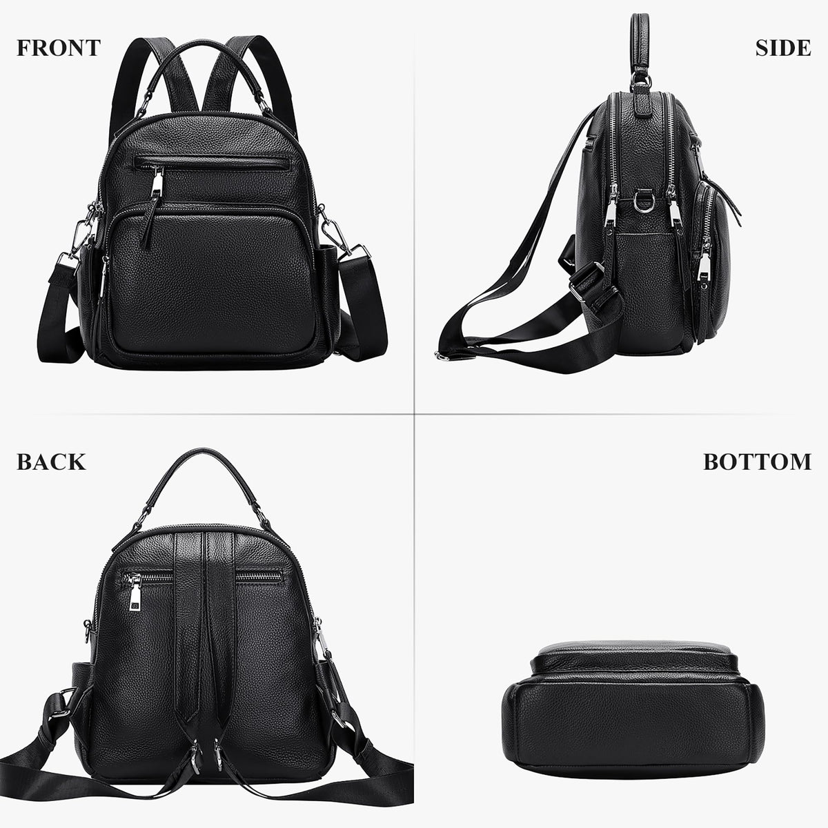 ALTOSY Genuine Leather Backpack for Women Small Convertible Backpack Purse Ladies Shoulder Bag 4 in 1 to Carry
