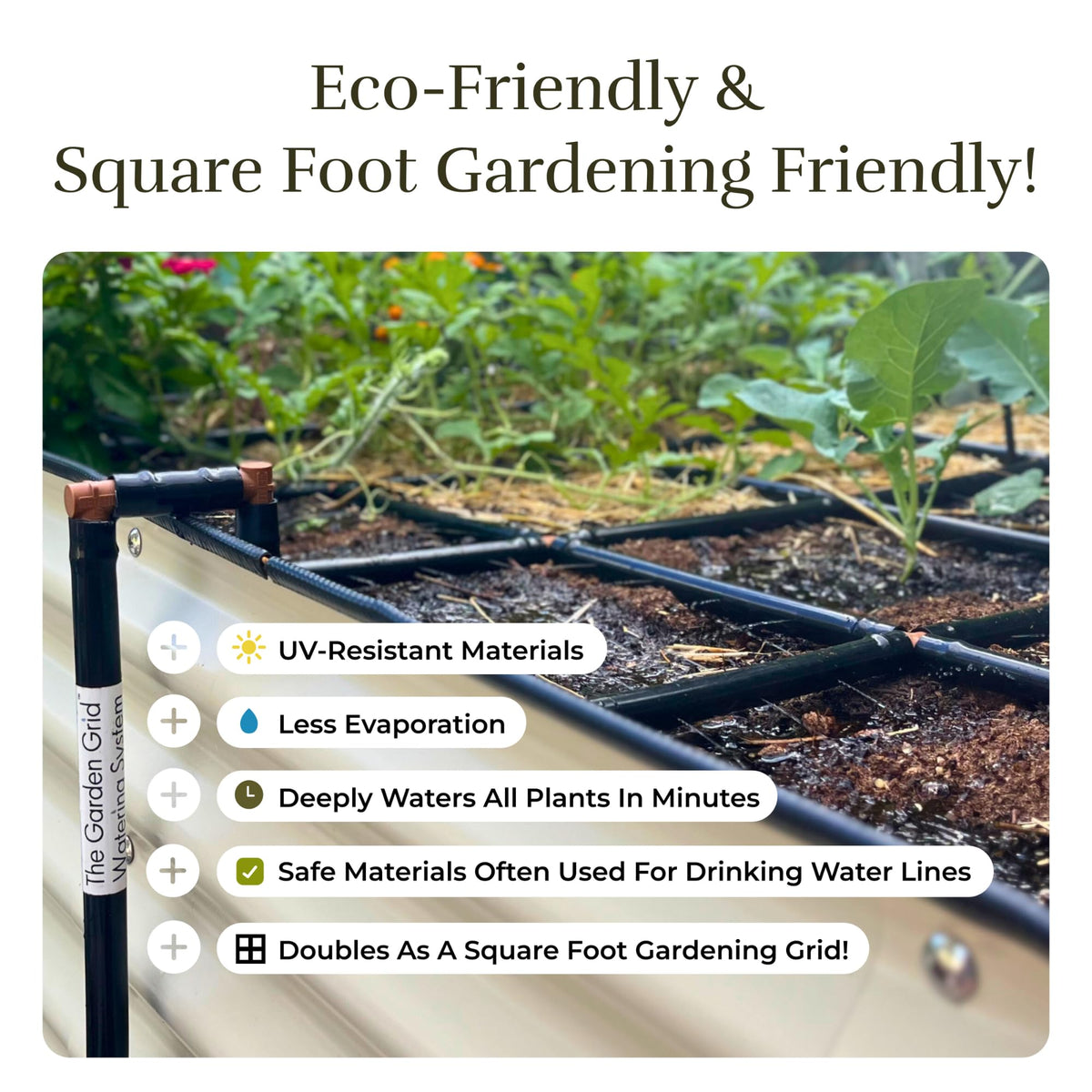 Garden Grid Watering System - 2x6 Cornerless | Raised Garden Bed Drip Irrigation System, But Better | Pre-Assembled, Waters Every Plant | Ideal for Beds w/Corner Posts or Curved Ends | 22.5"x66"