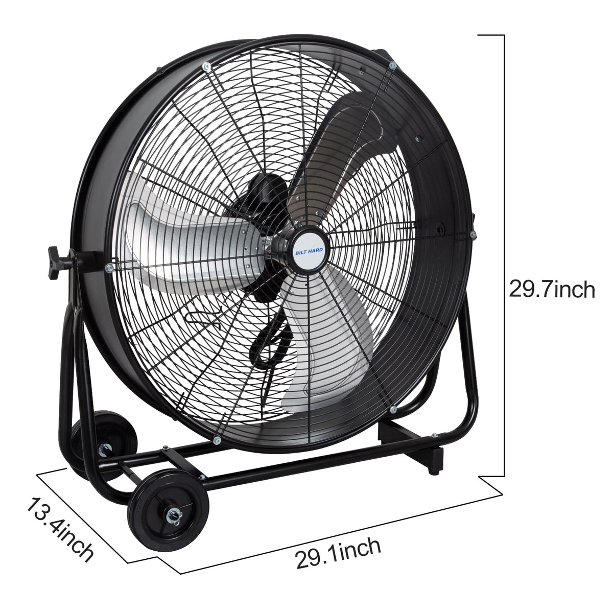 BILT HARD 24" 8100 CFM High Velocity Industrial Drum Fan, 3 Speed Heavy Duty Tilt Metal Shop Fan, Ideal for Garage, Warehouse Factory and Commercial Use, Black