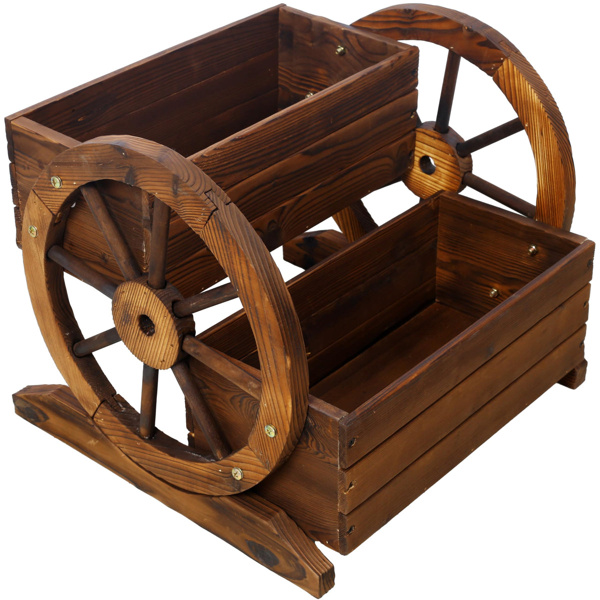 Gecheer Wooden Wagon Planter Box with Wheels – 2-Tier Rolling Garden Planter for Flowers, Herbs & Vegetables, Indoor and Outdoor Use