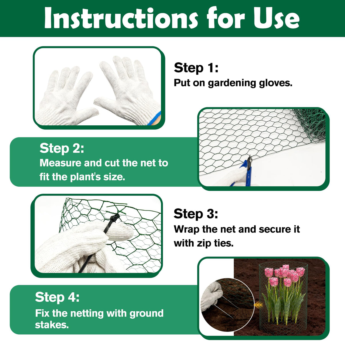16 in x 50 ft Plant Protectors from Animals, Metal Mesh Plant Protector for Garden Plant Cages for Outdoor Plants with Ground Stakes & Cutting Plier