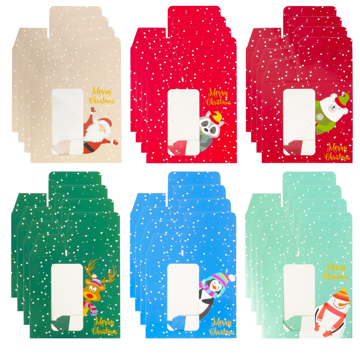 Uptotop Christmas Cookie Boxes, 24 Pcs Small Christmas Party Boxes with 6 Different Designs and Color, Xmas Bakery Pastry Boxes for Pastries, Cupcakes, Brownies, Donuts, 4" x 2.7" x 6.3"