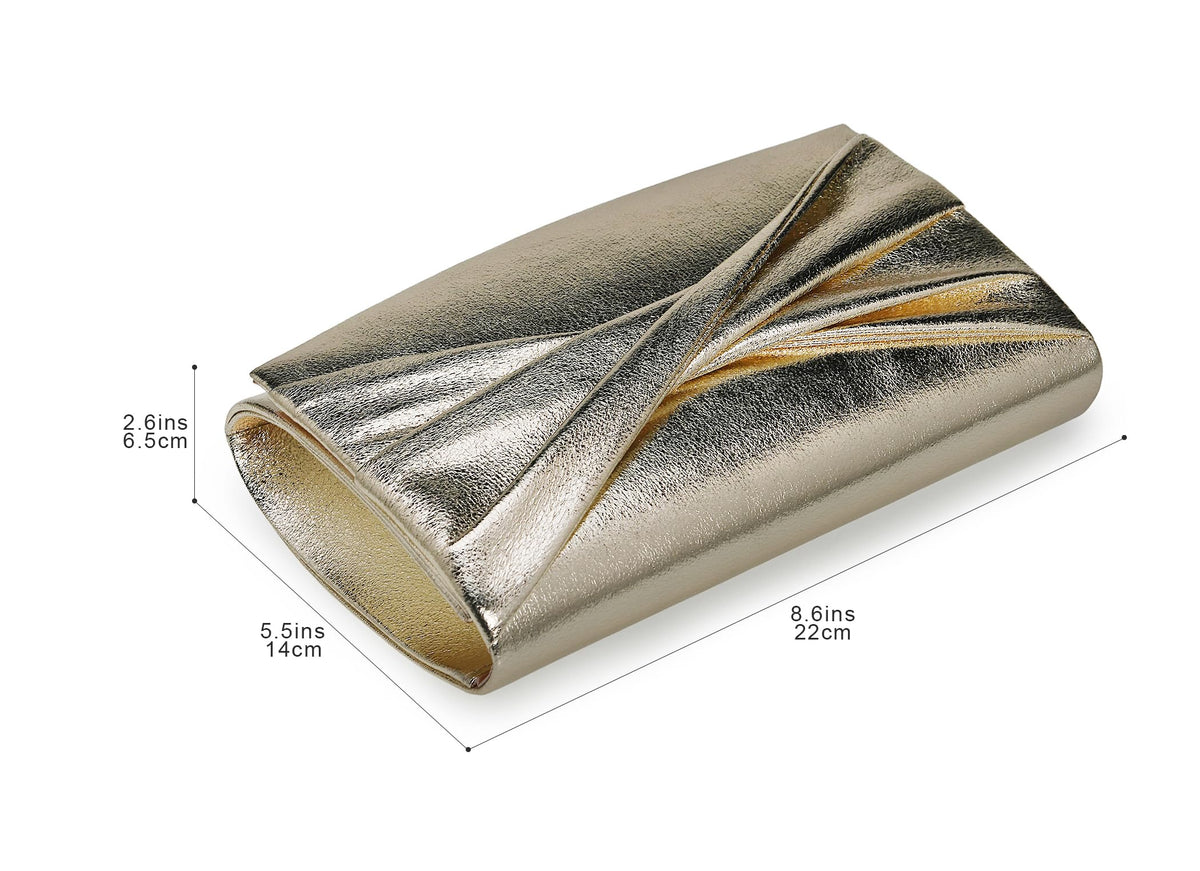 WHIMFINITY Formal Clutch Purse for Women Gold or Silver Clutch for Wedding, Prom, Evening Parties (Light Gold)