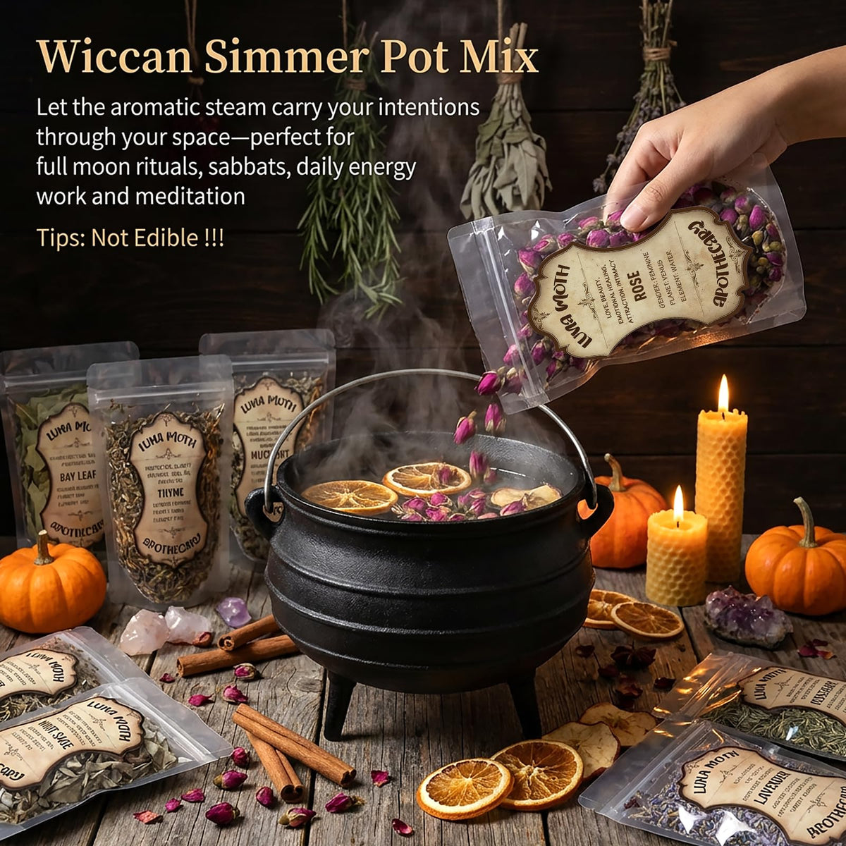 10 Pack Large Dried Flowers Set –Bulk Herbs for Witchcraft Supplies, Used Potpourri Simmer Pot, Spell Jar, Candle Soap Making, DIY Crafts – Lavender, Rose, White Sage, and More, Each Bag Above 4.41oz